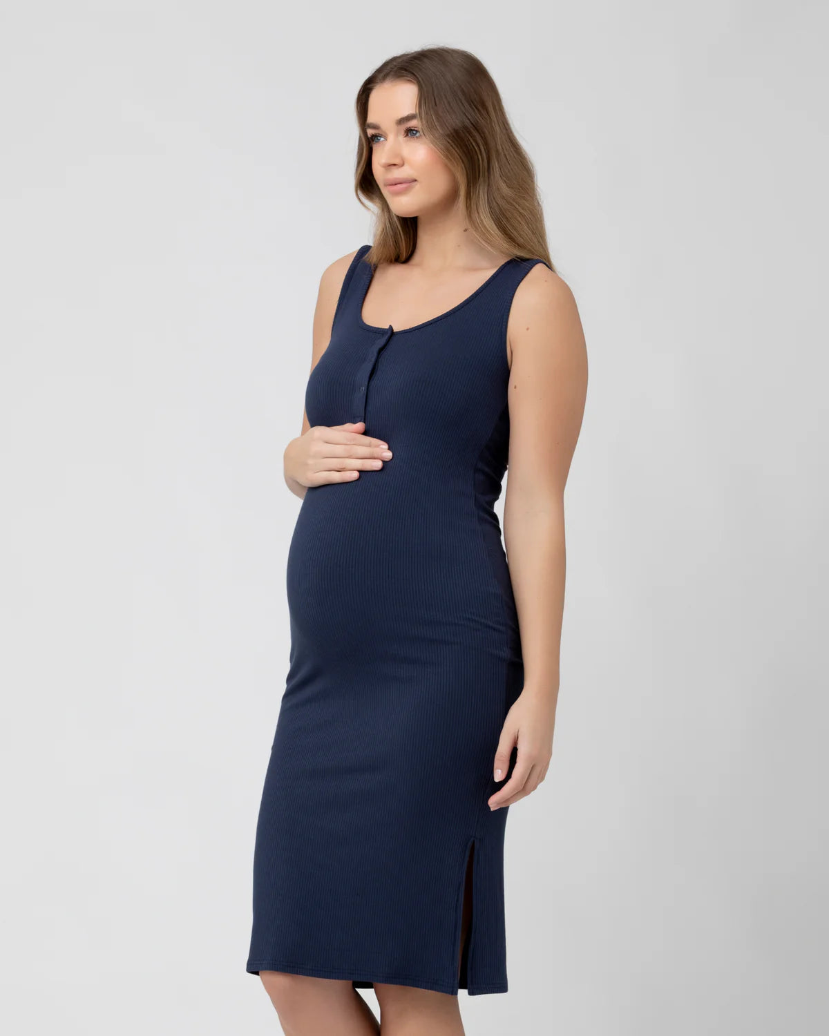 Ripe Penny Button Down Rib Dress in Navy