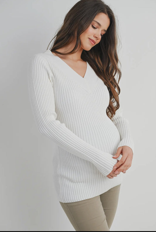 Hello Miz V Neck LS Maternity Knit Sweater
