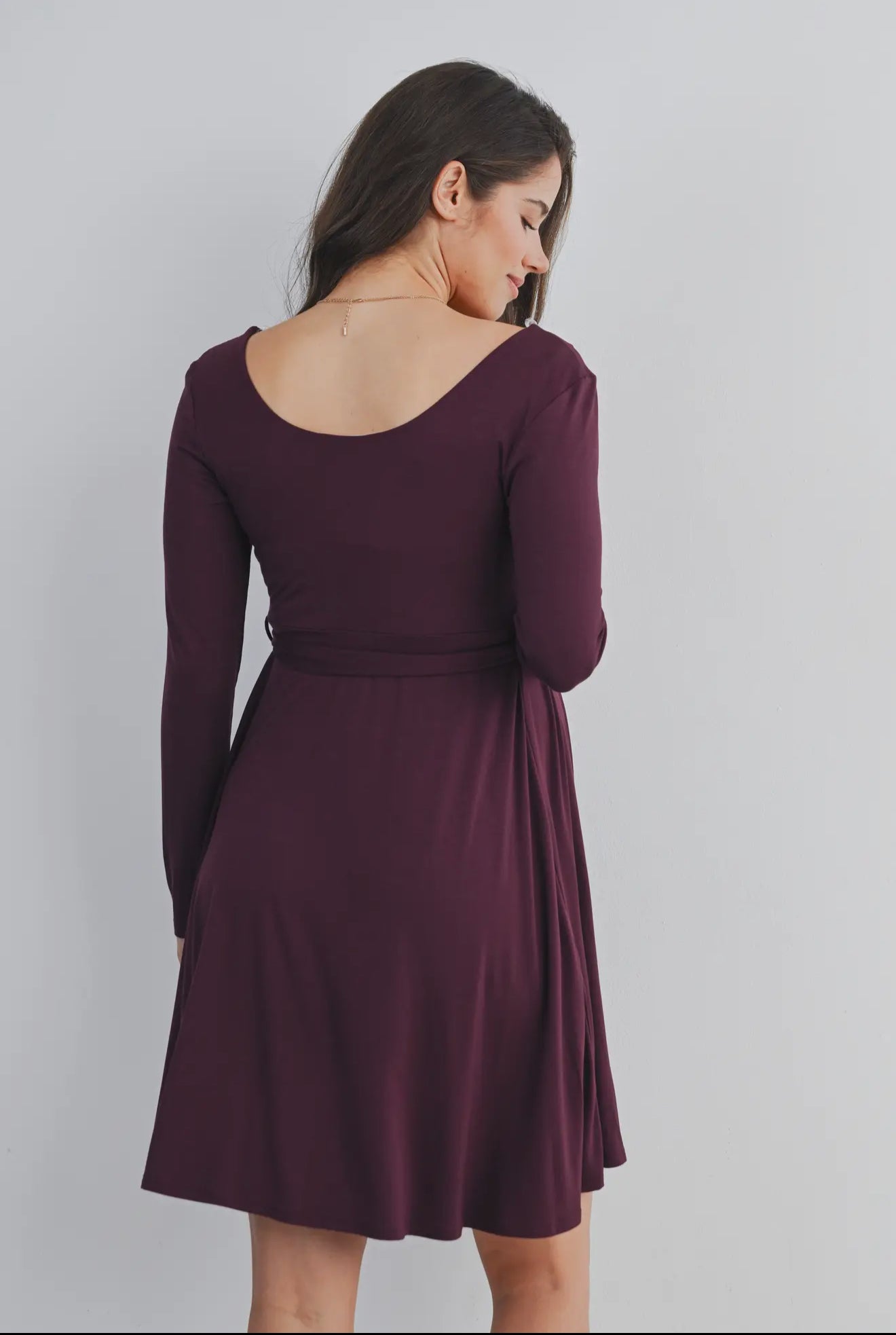 Hello Miz Scoop Neck LS Maternity Tie Waist Dress