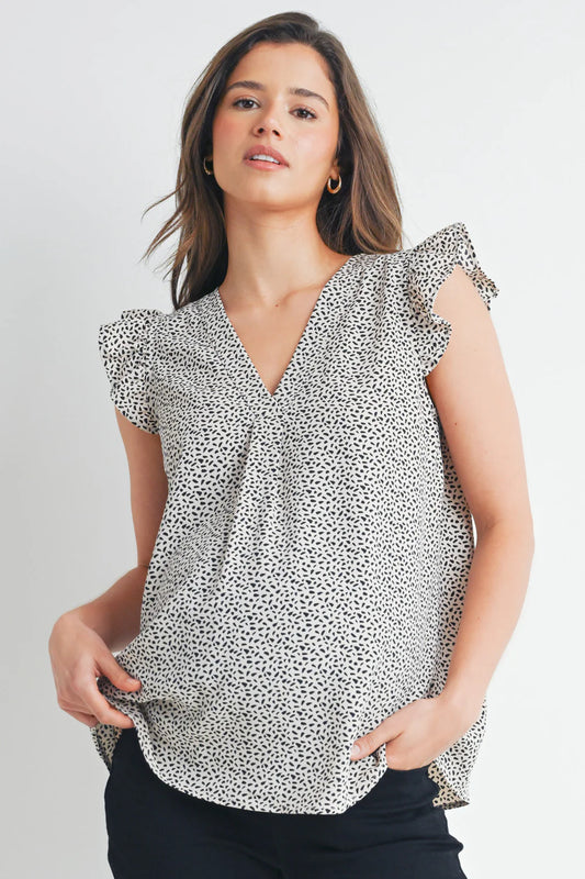 Hello Miz Ruffle Cap Sleeve V Neck