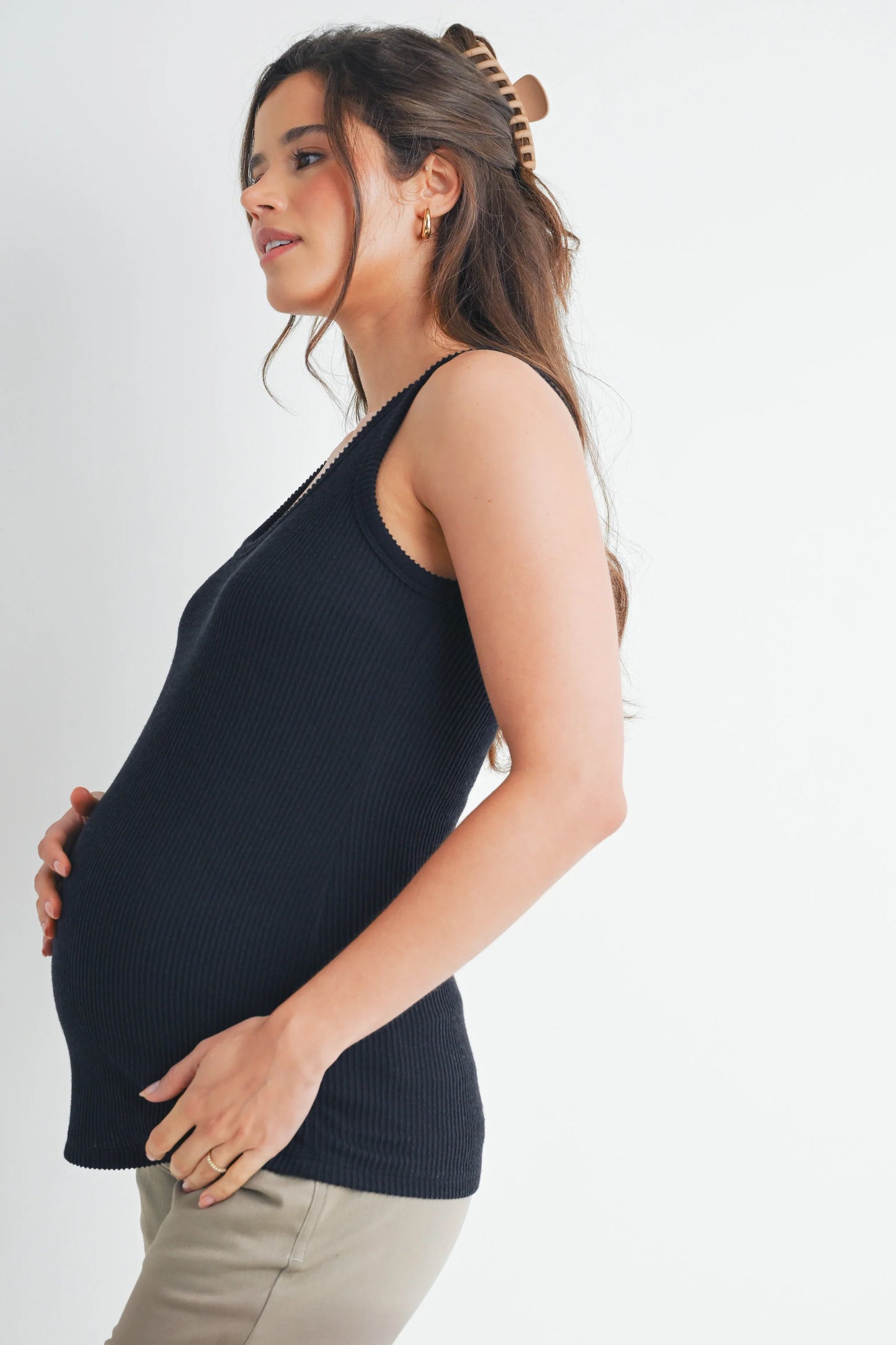 Hello Miz Ribbed Scoop Neck Maternity Racerback Tank Top