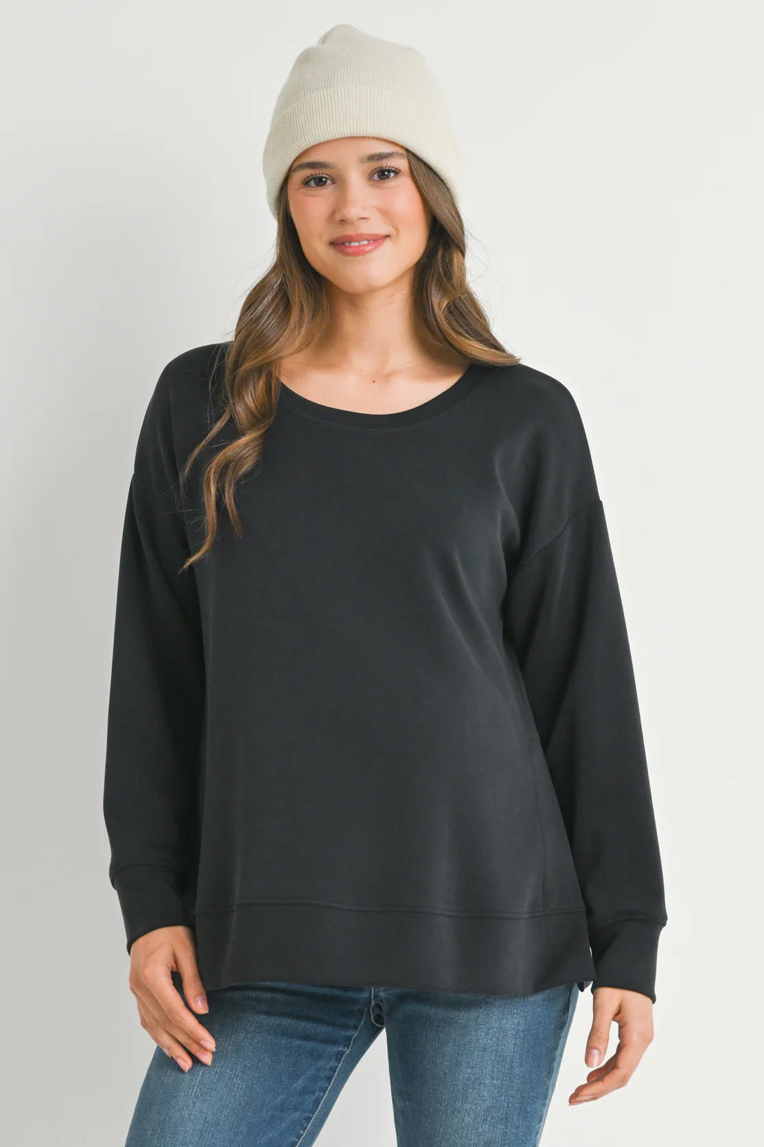 Hello Miz Pullover Side Slit Maternity Knit Sweatshirt