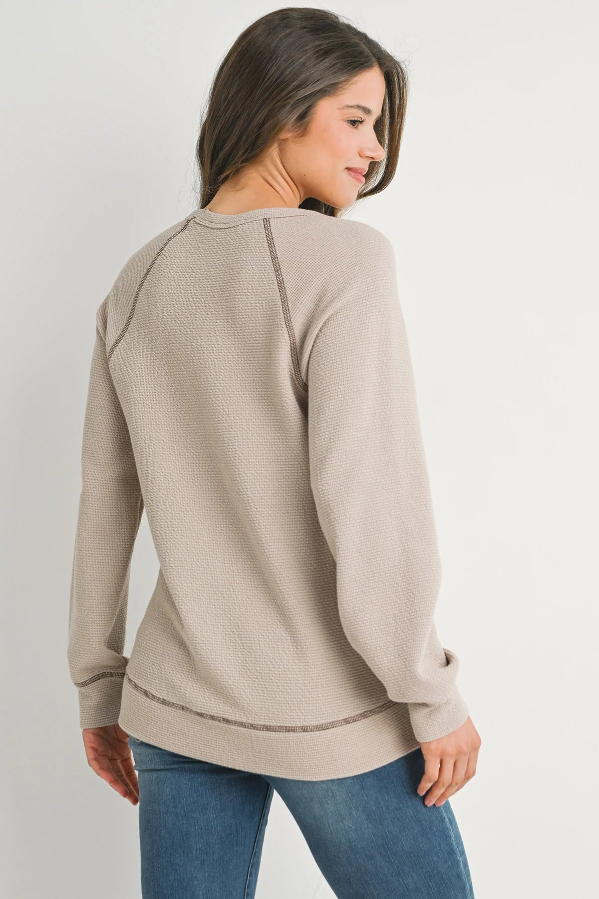 Hello Miz Crewneck Waffle Knit LS Maternity Top