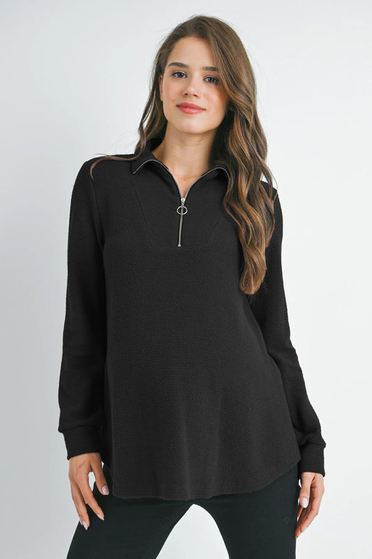 Hello Miz Half Zip LS Maternity Knit Top