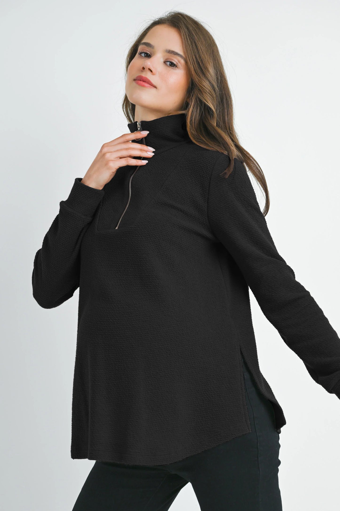 Hello Miz Half Zip LS Maternity Knit Top
