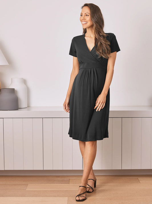 Angel Maternity Crossover Neckline Tie-Back Jersey Work Dress