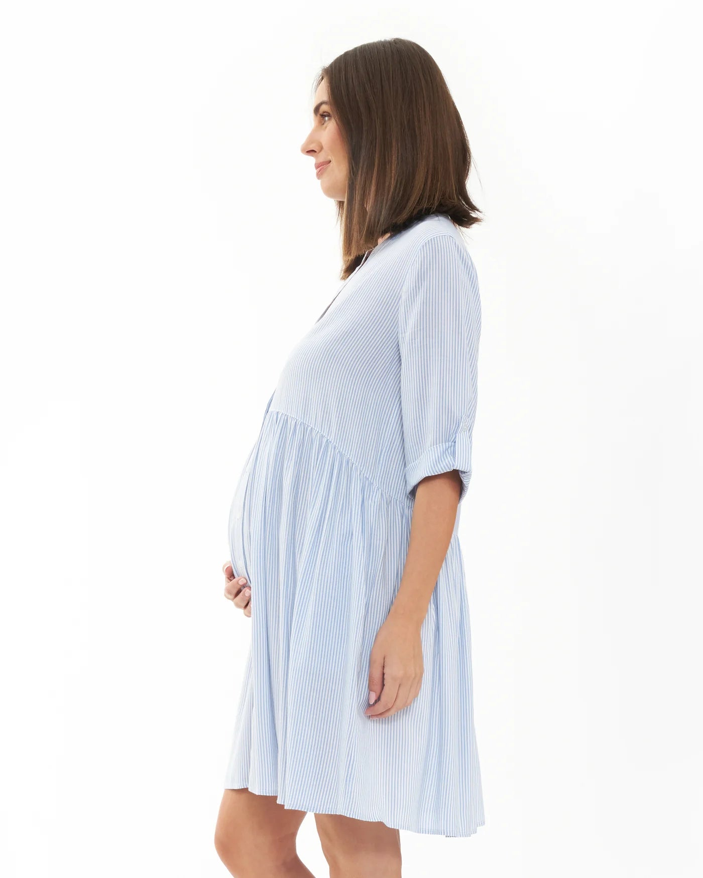 Ripe Sam Stripe Dress in Sky Blue/White