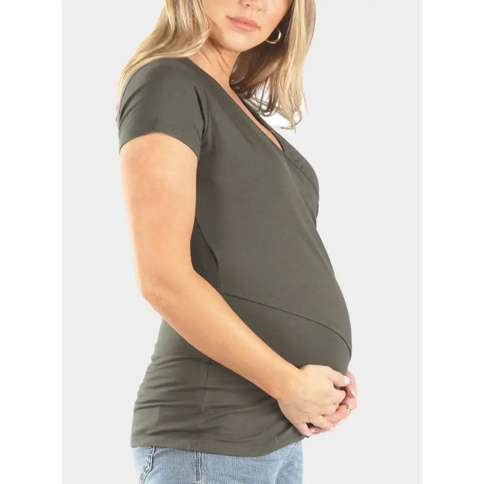 Angel Maternity Maternity & Nursing SS Tee in Khaki