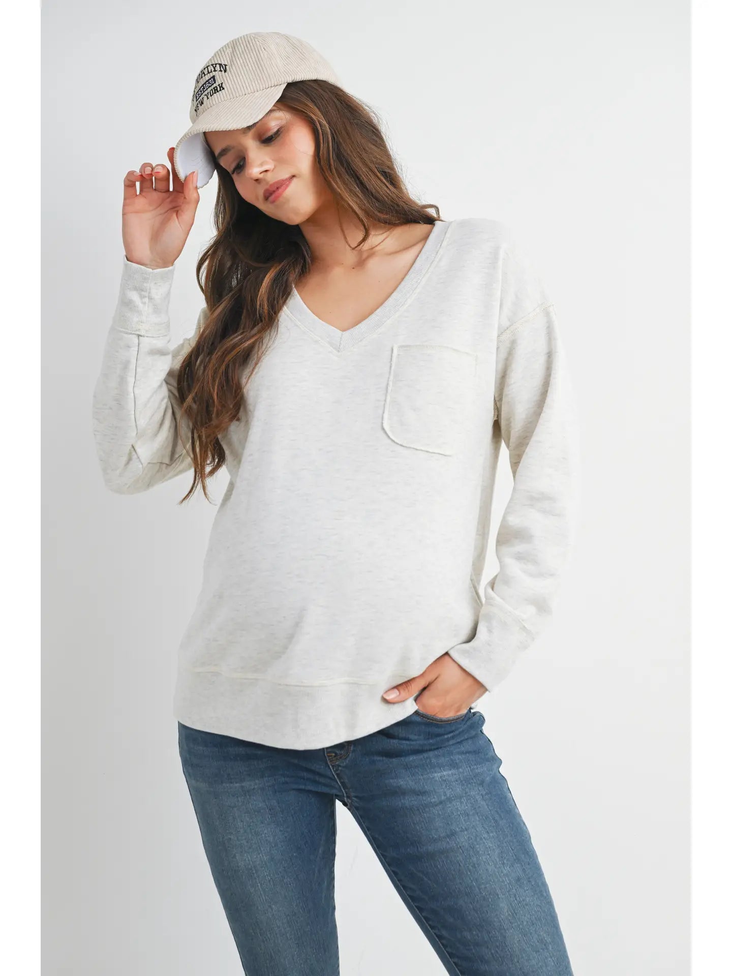 Hello Miz V Neck LS Maternity Pullover Top