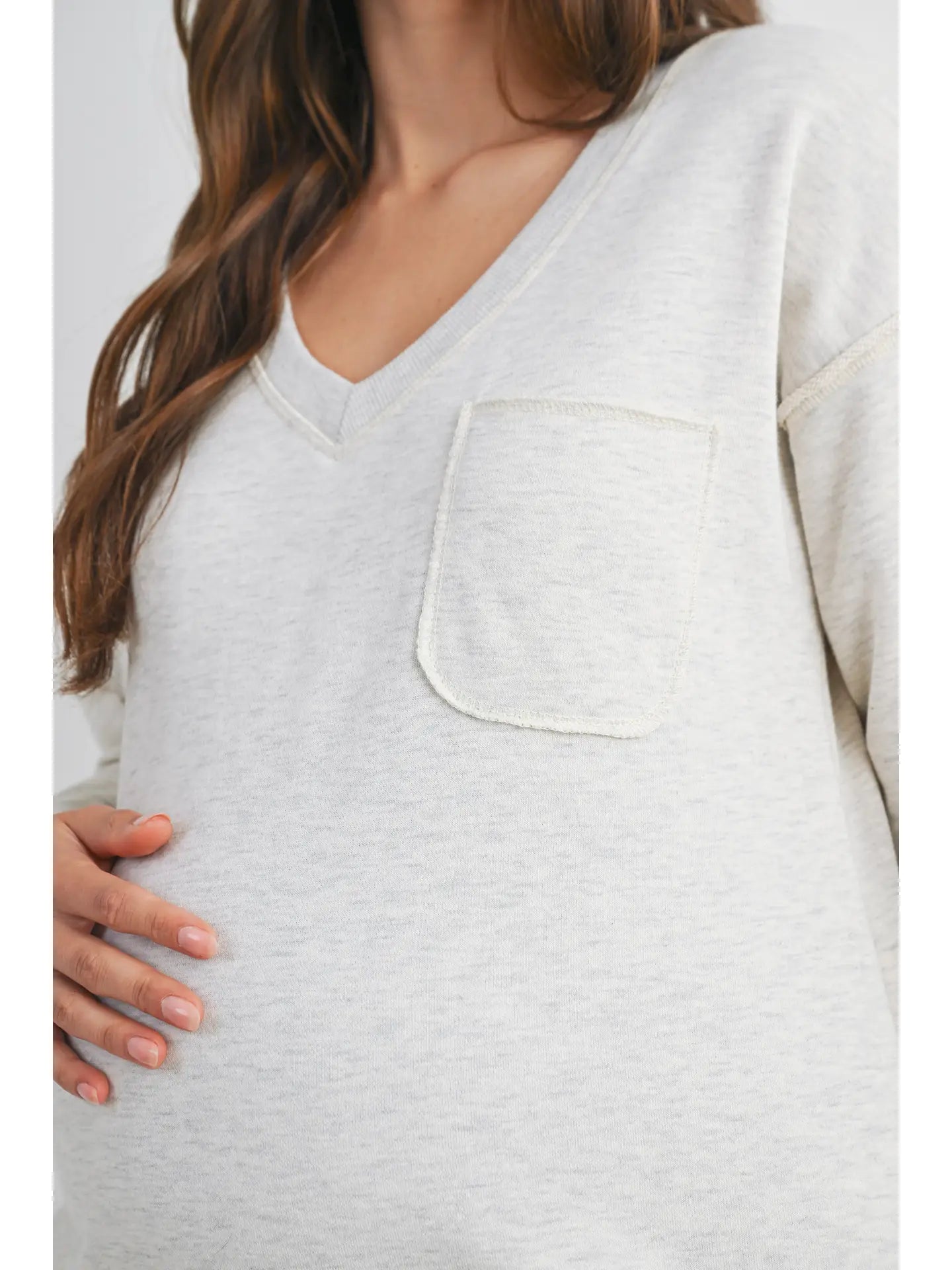Hello Miz V Neck LS Maternity Pullover Top