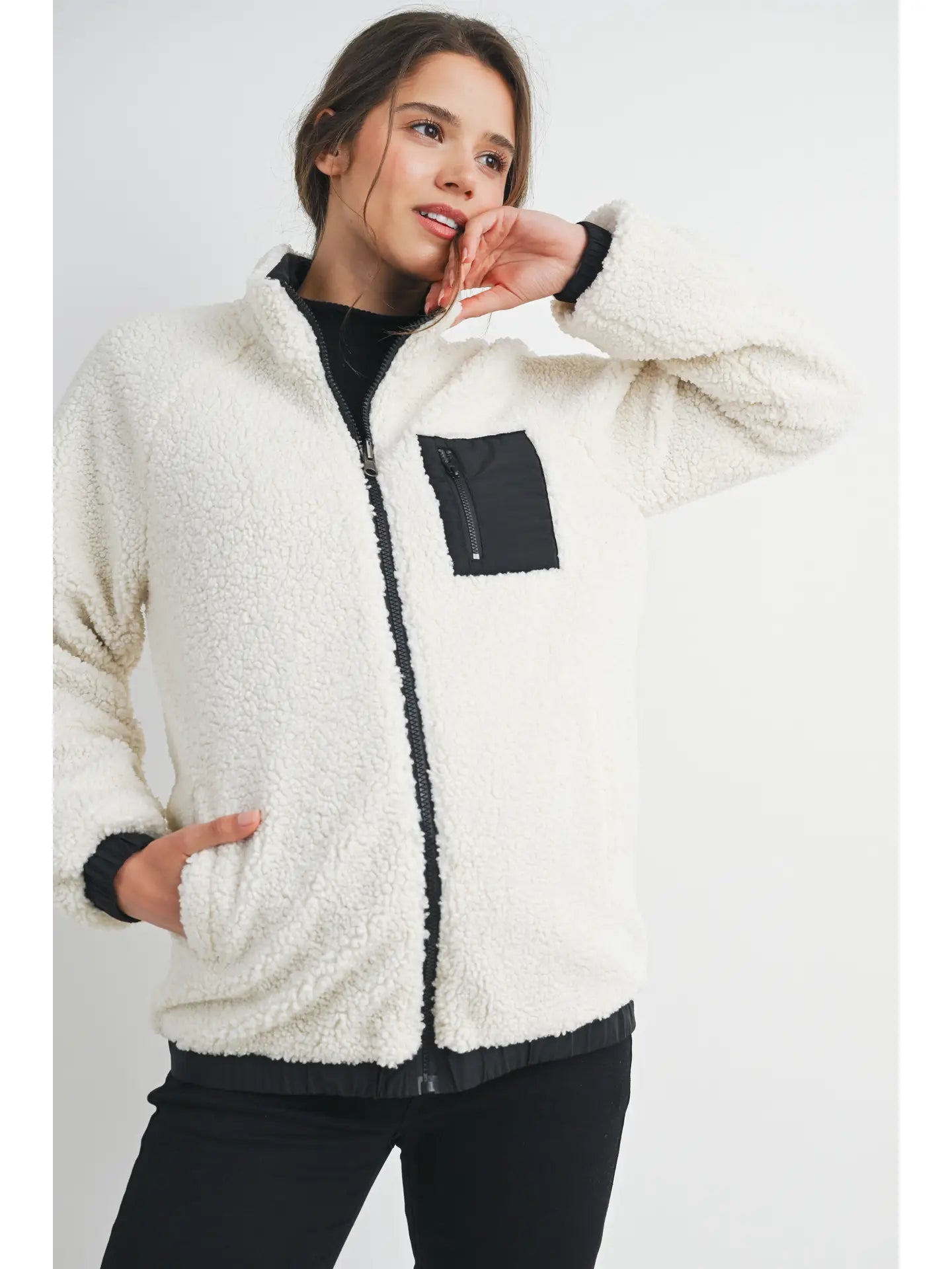 Hello Miz Teddy Fleece Zip-up Maternity Jacket