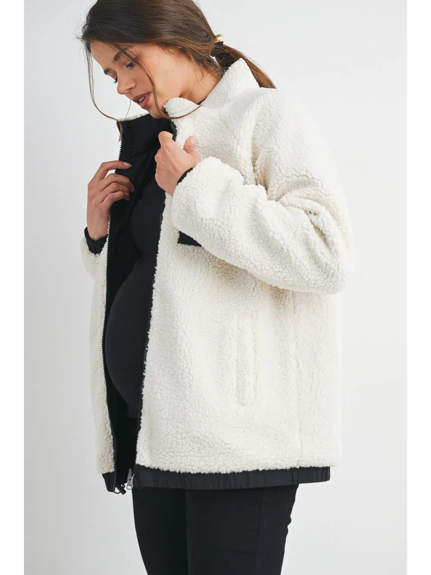 Hello Miz Teddy Fleece Zip-up Maternity Jacket