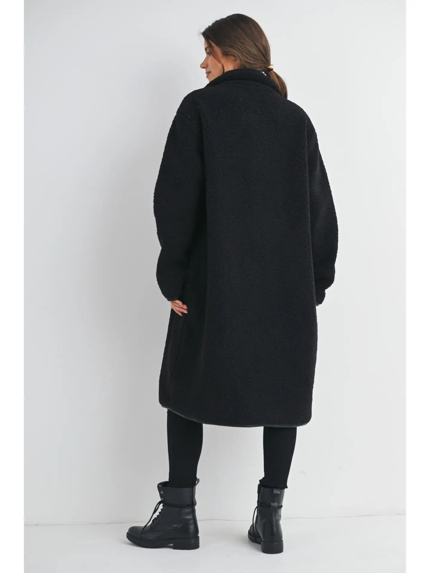 Hello Miz Teddy Fleece Zip-up Maternity Long Coat