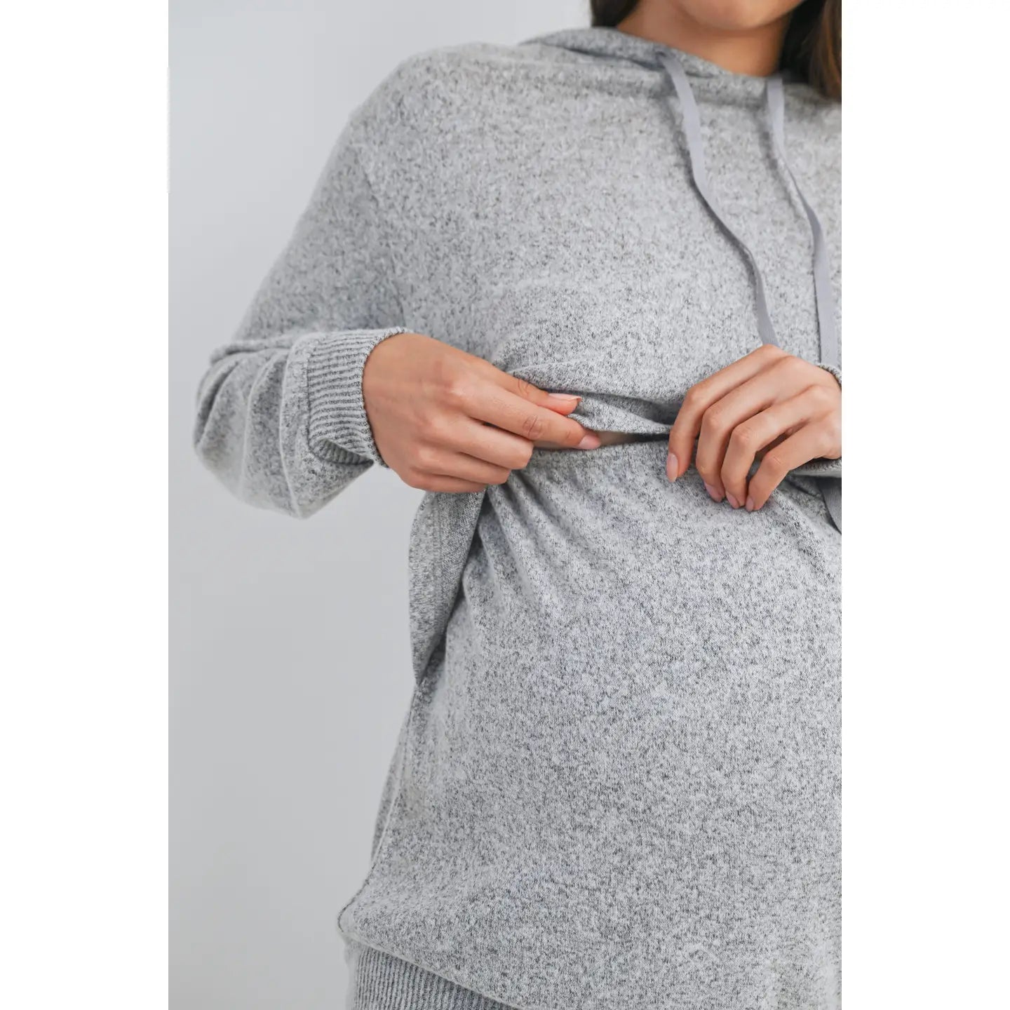 Hello Miz Double Layer LS Maternity Nursing Knit Hoodie