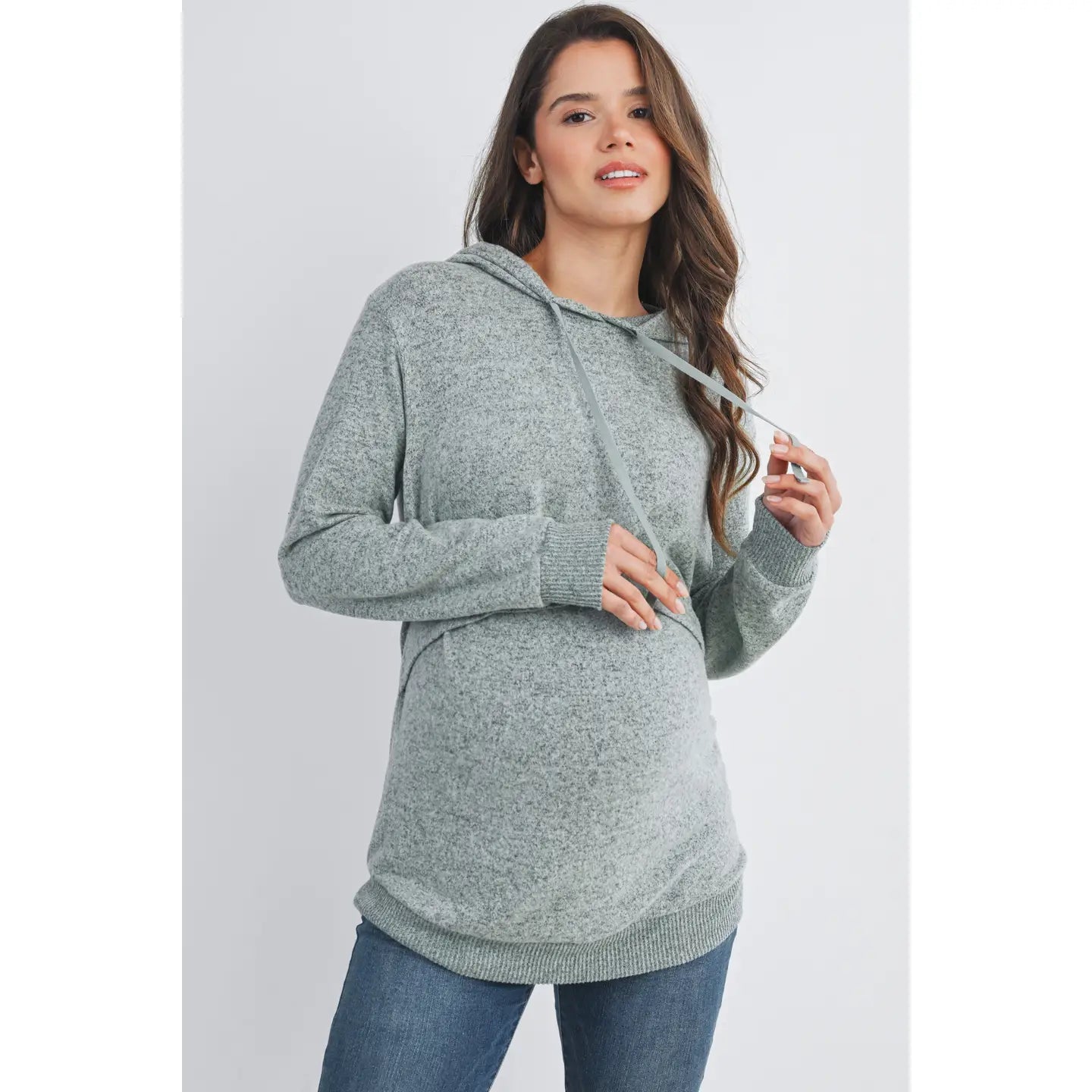 Hello Miz Double Layer LS Maternity Nursing Knit Hoodie