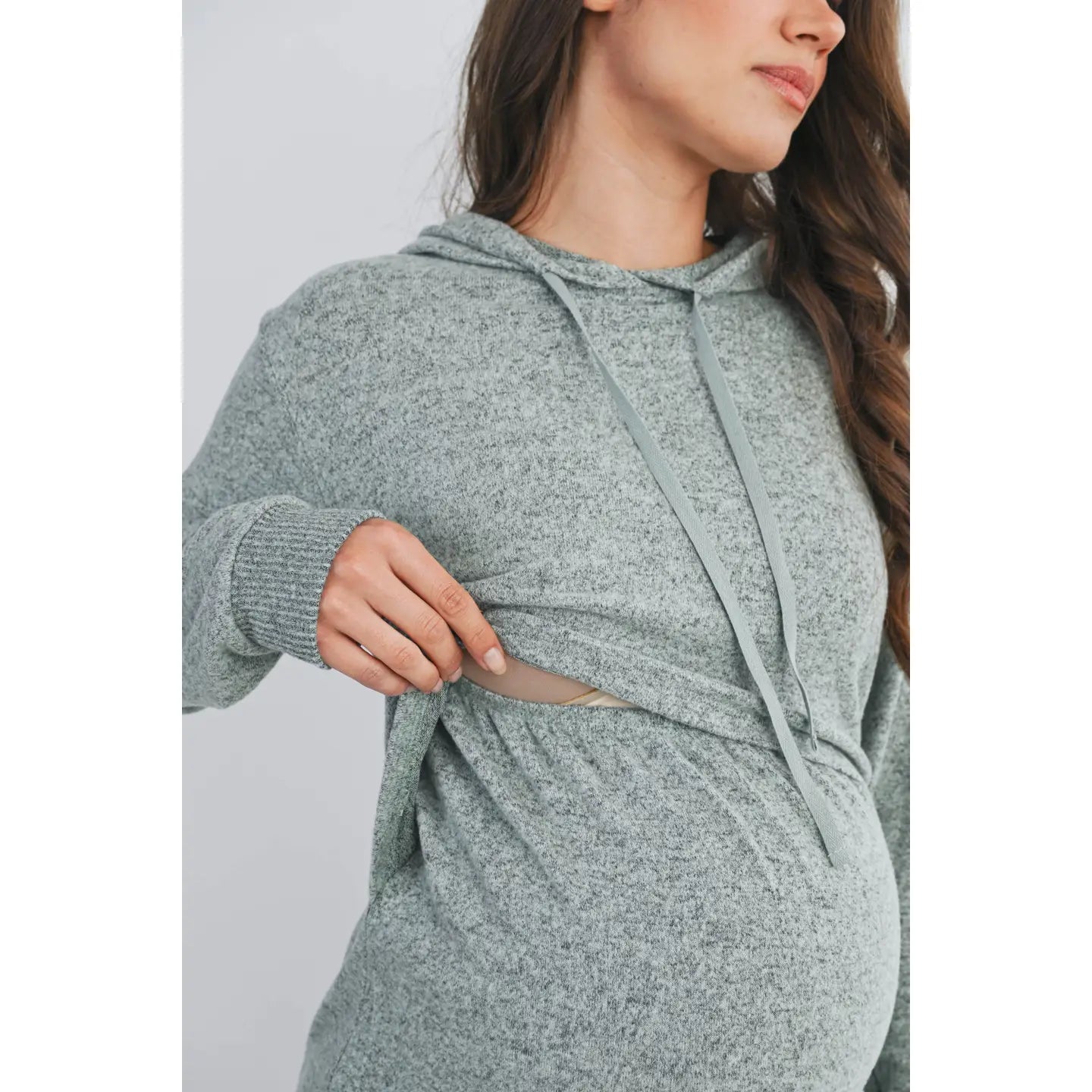 Hello Miz Double Layer LS Maternity Nursing Knit Hoodie