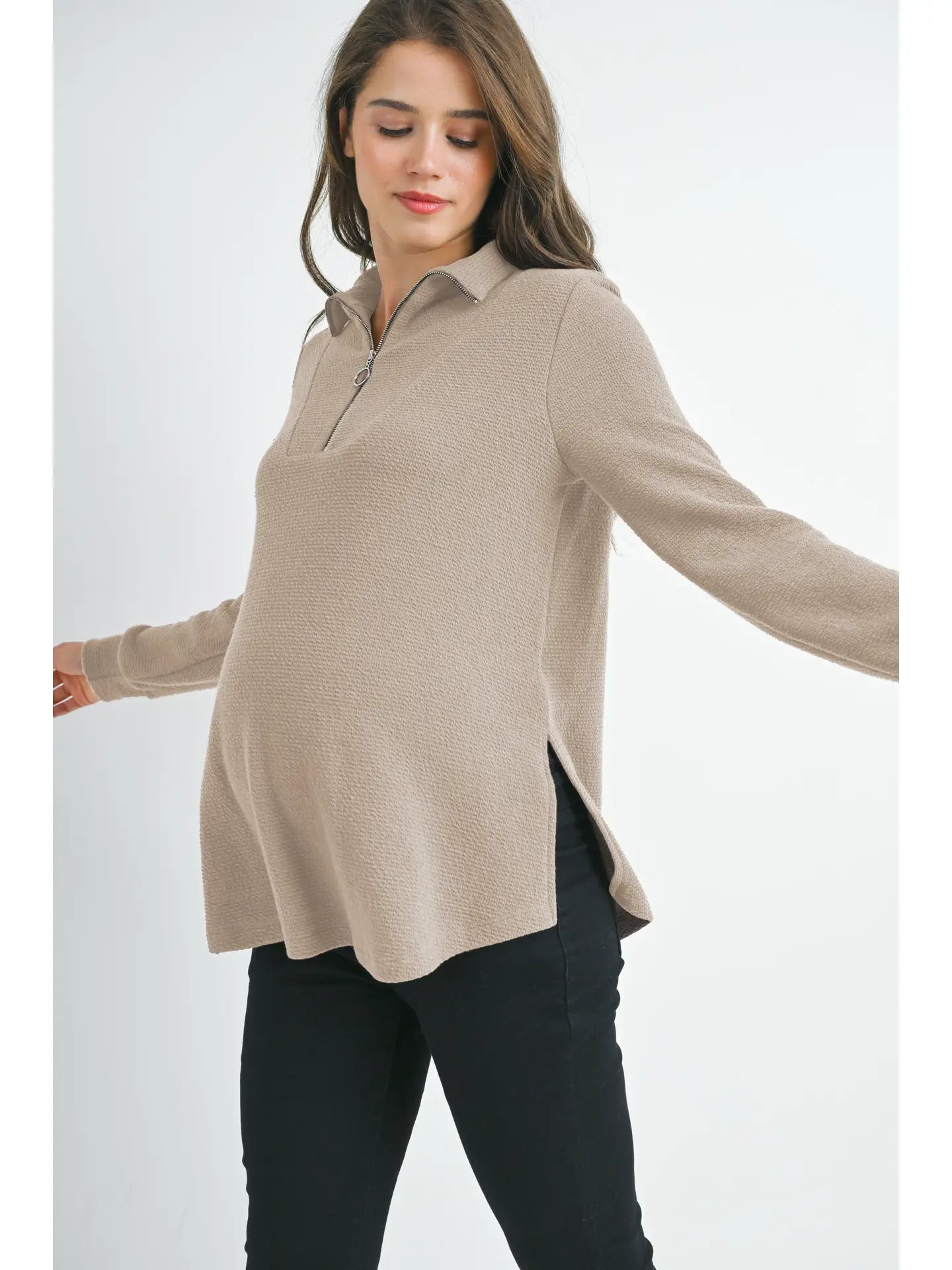 Hello Miz Half Zip LS Maternity Knit Top