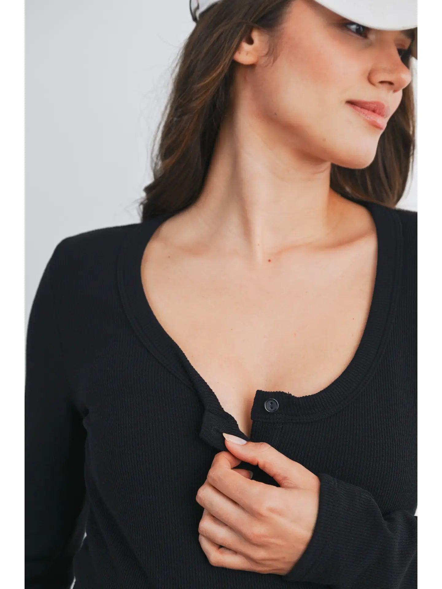 Hello Miz Ribbed LS Maternity Henley Top
