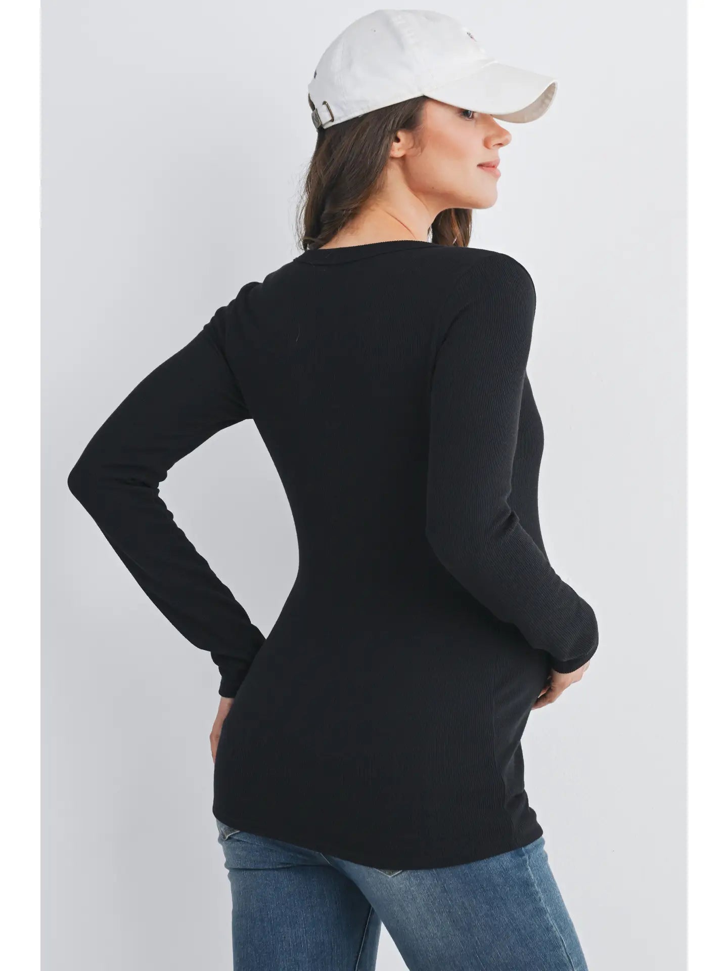 Hello Miz Ribbed LS Maternity Henley Top