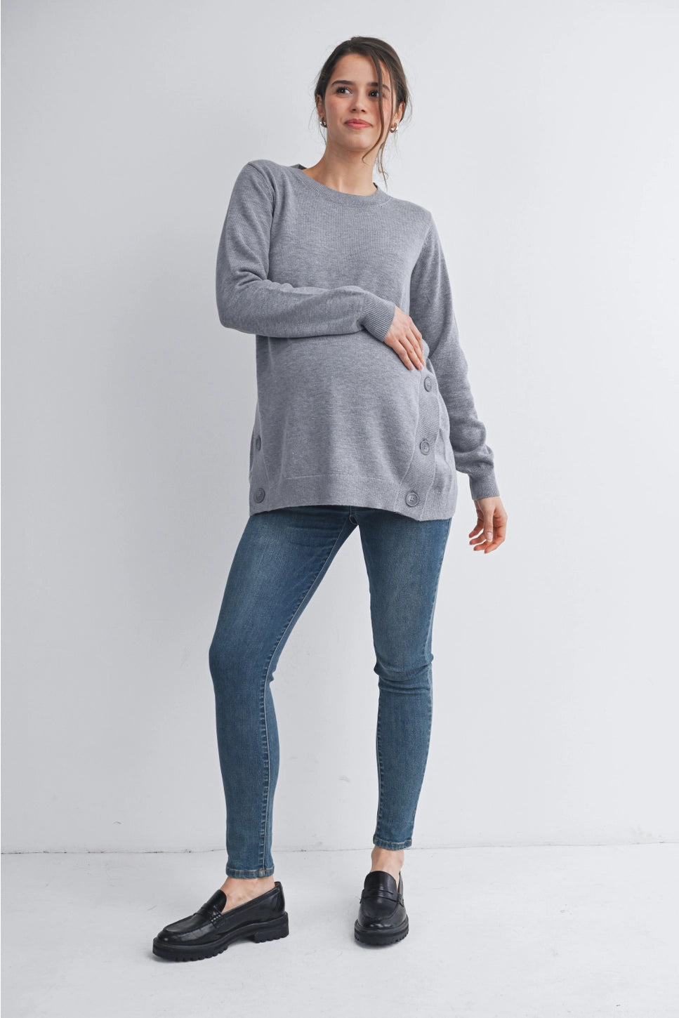 Hello Miz Button Side Maternity Nursing Pullover Sweater