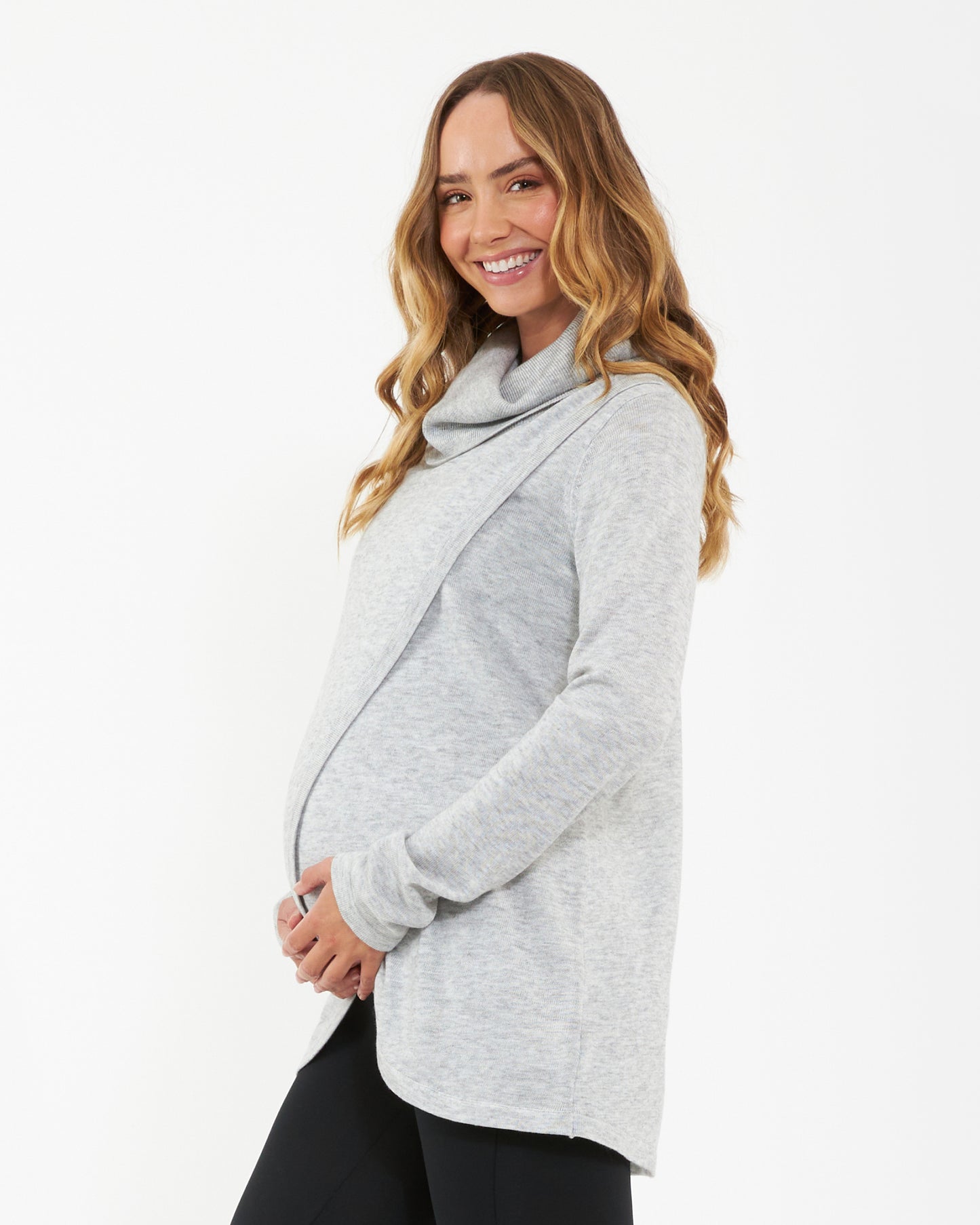 Ripe Cowl Neck Nursing Knit in Silver Marle