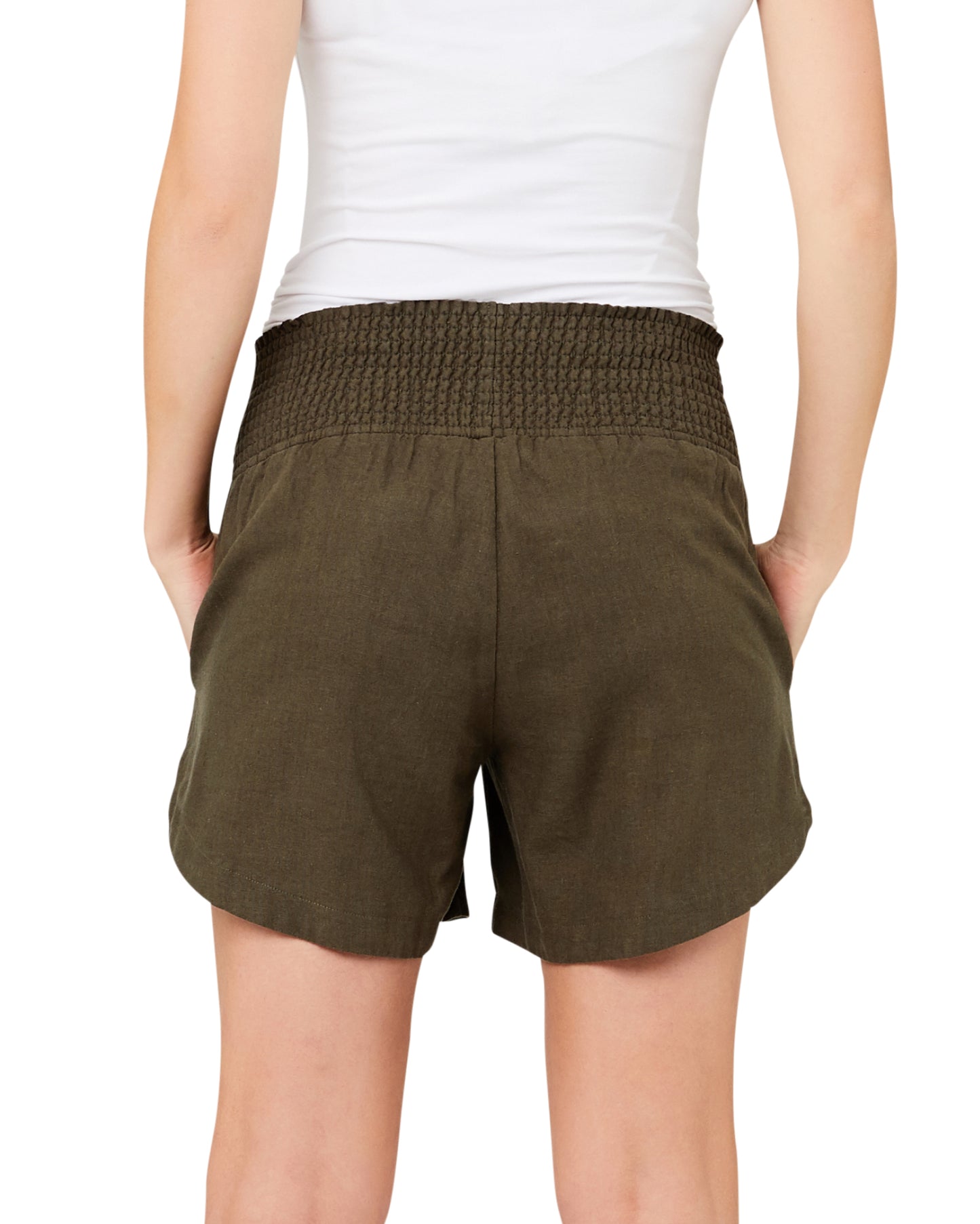 Ripe Byron Cotton Shirred Shorts in Olive