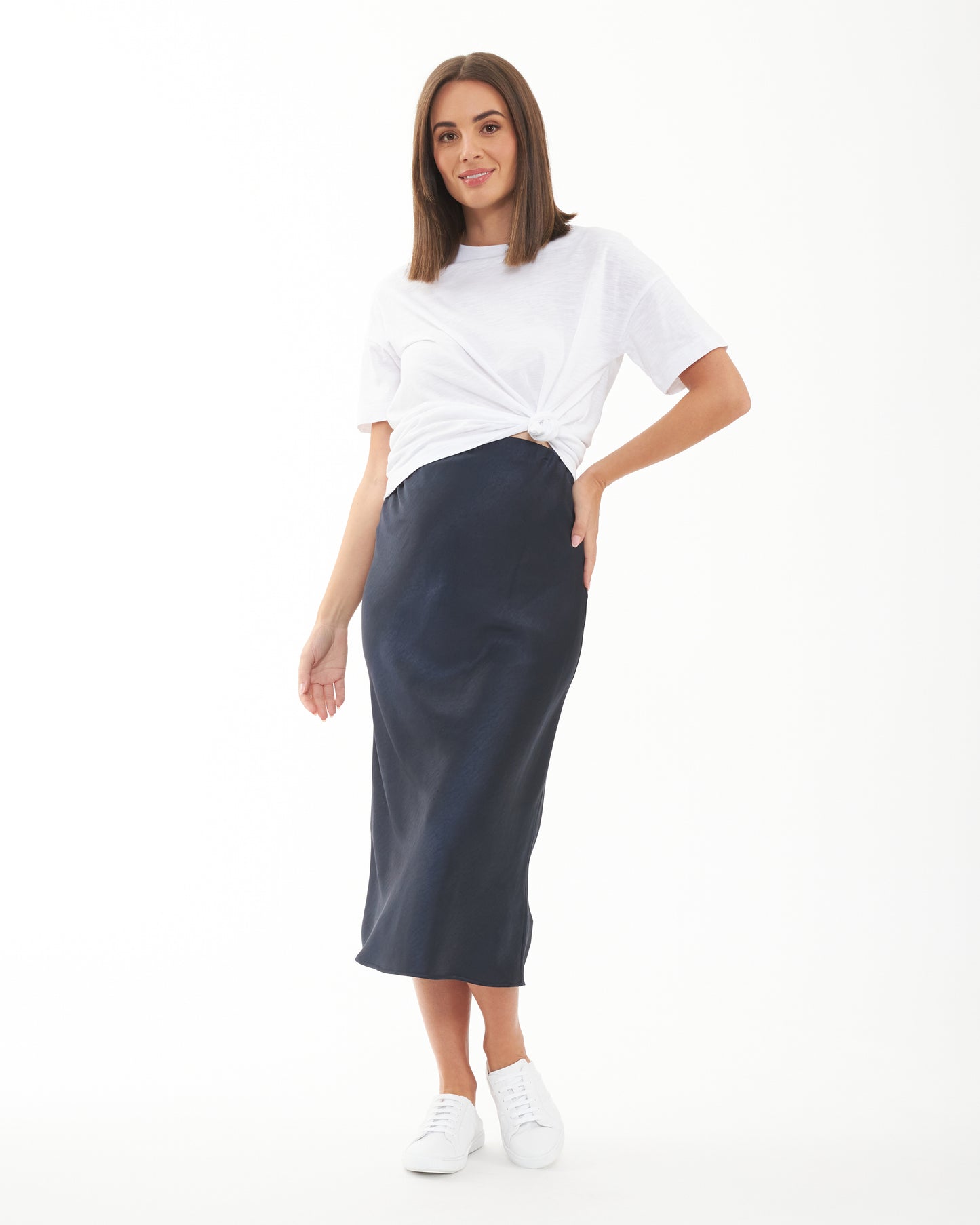 Ripe Lexie Satin Skirt in Navy