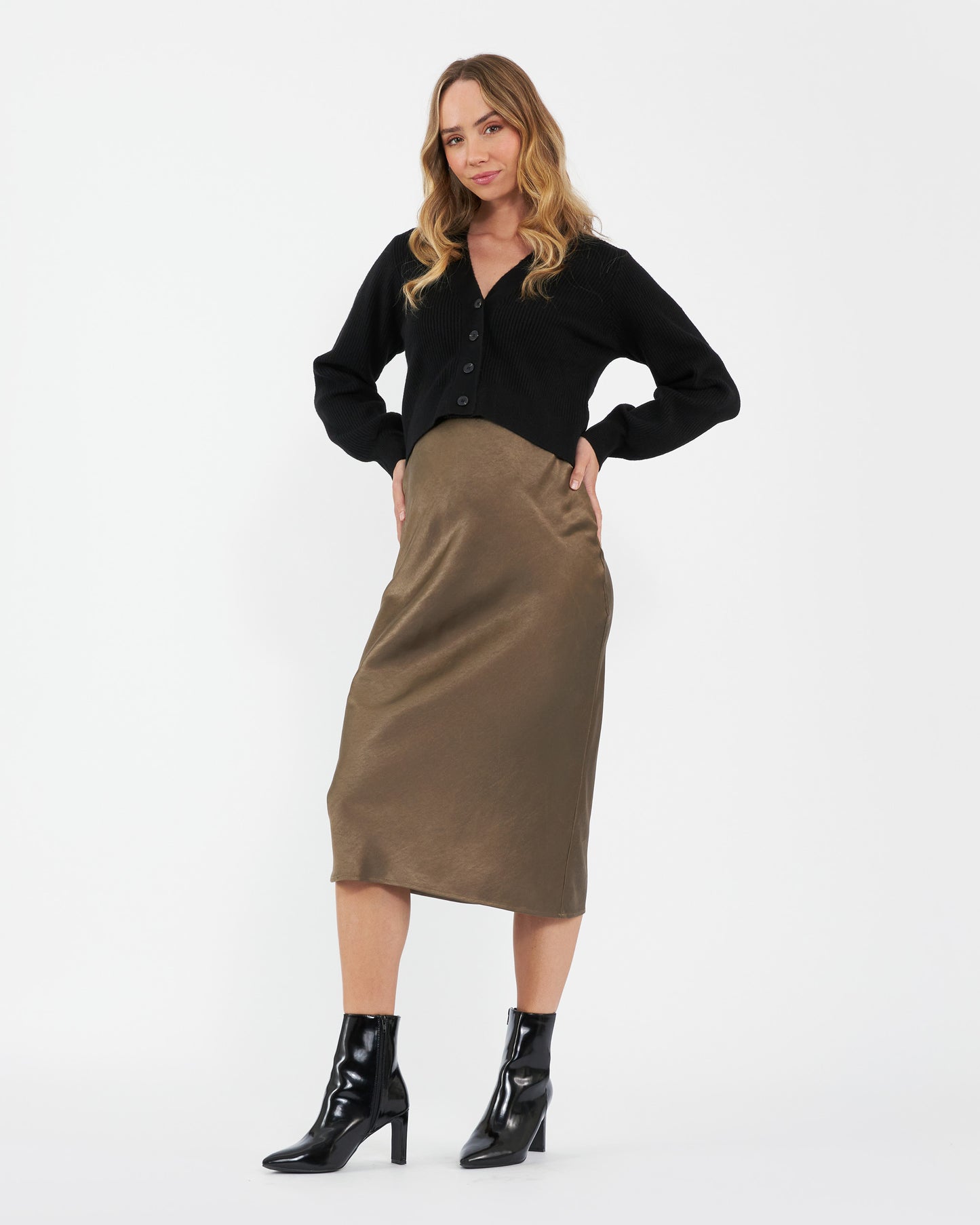Ripe Lexie Satin Skirt in Olive