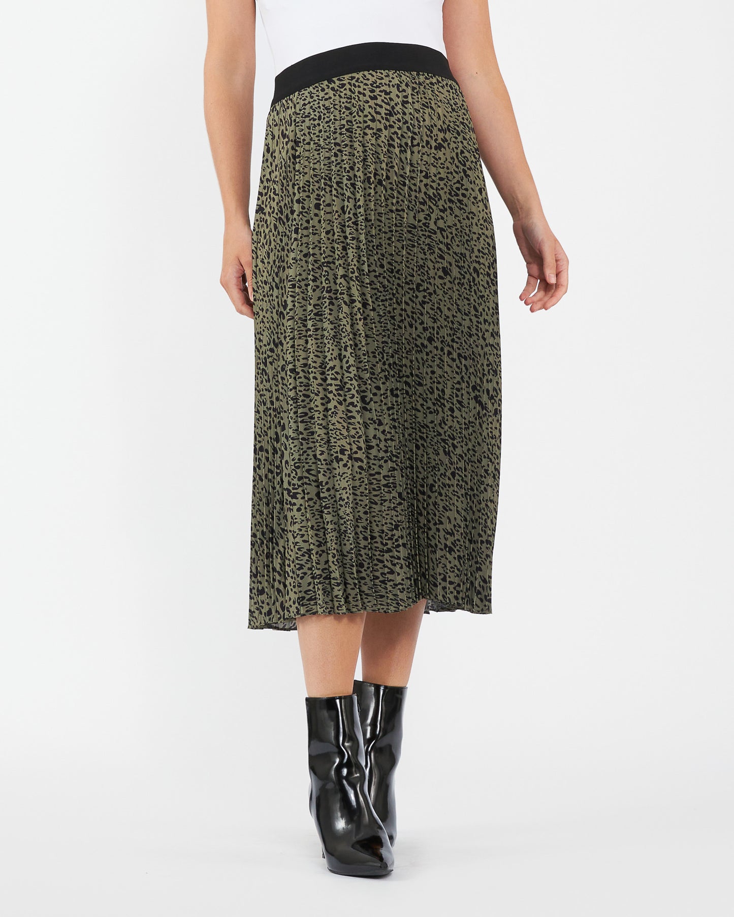 Ripe Cleo Pleat Skirt in Khaki/Black