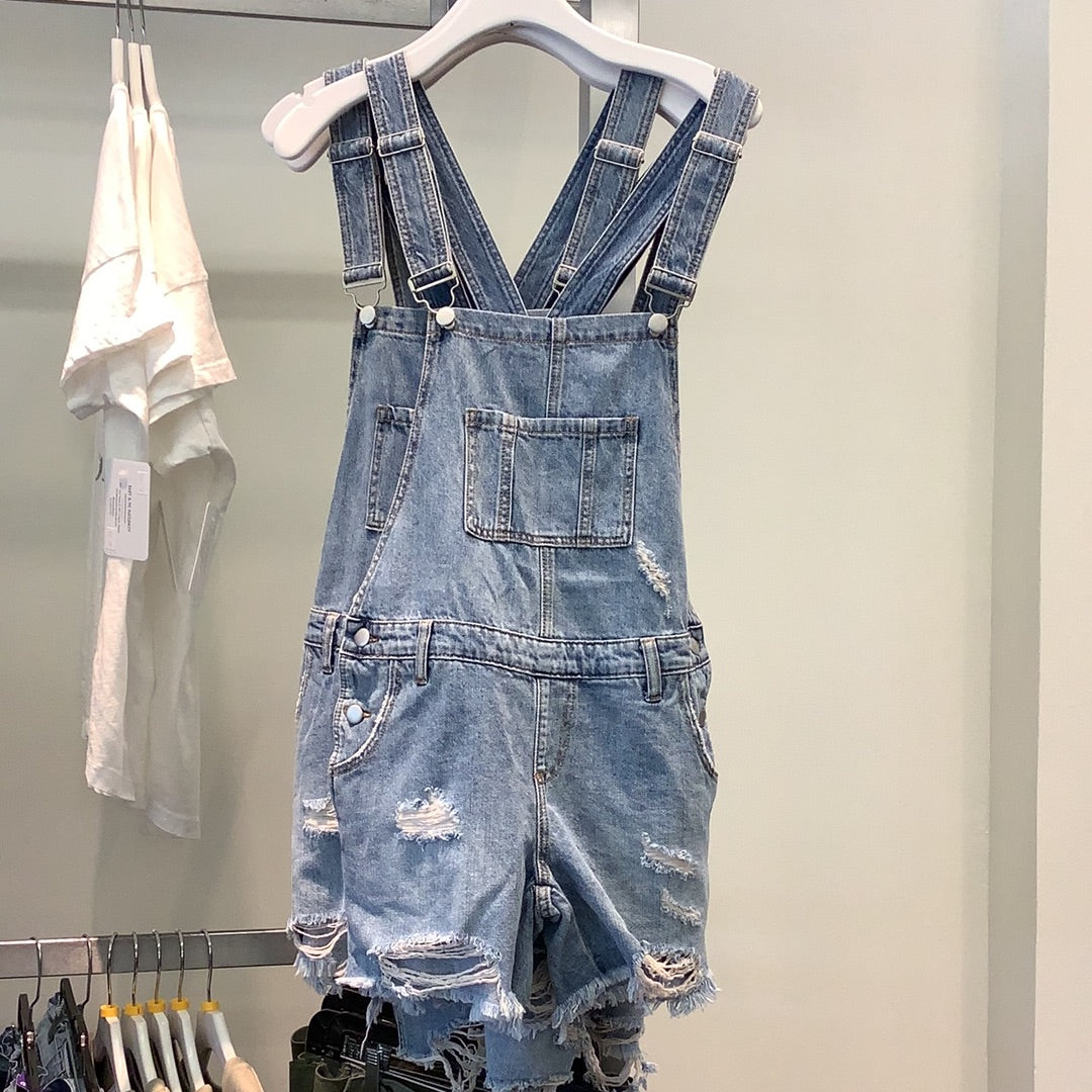 Ripe Denim Short Overalls in Pale Blue