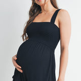 Smocked Ruffle Hem Maternity Sleeveless Romper