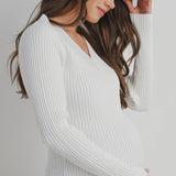V Neck Ribbed Long Sleeve Maternity Knit Sweater