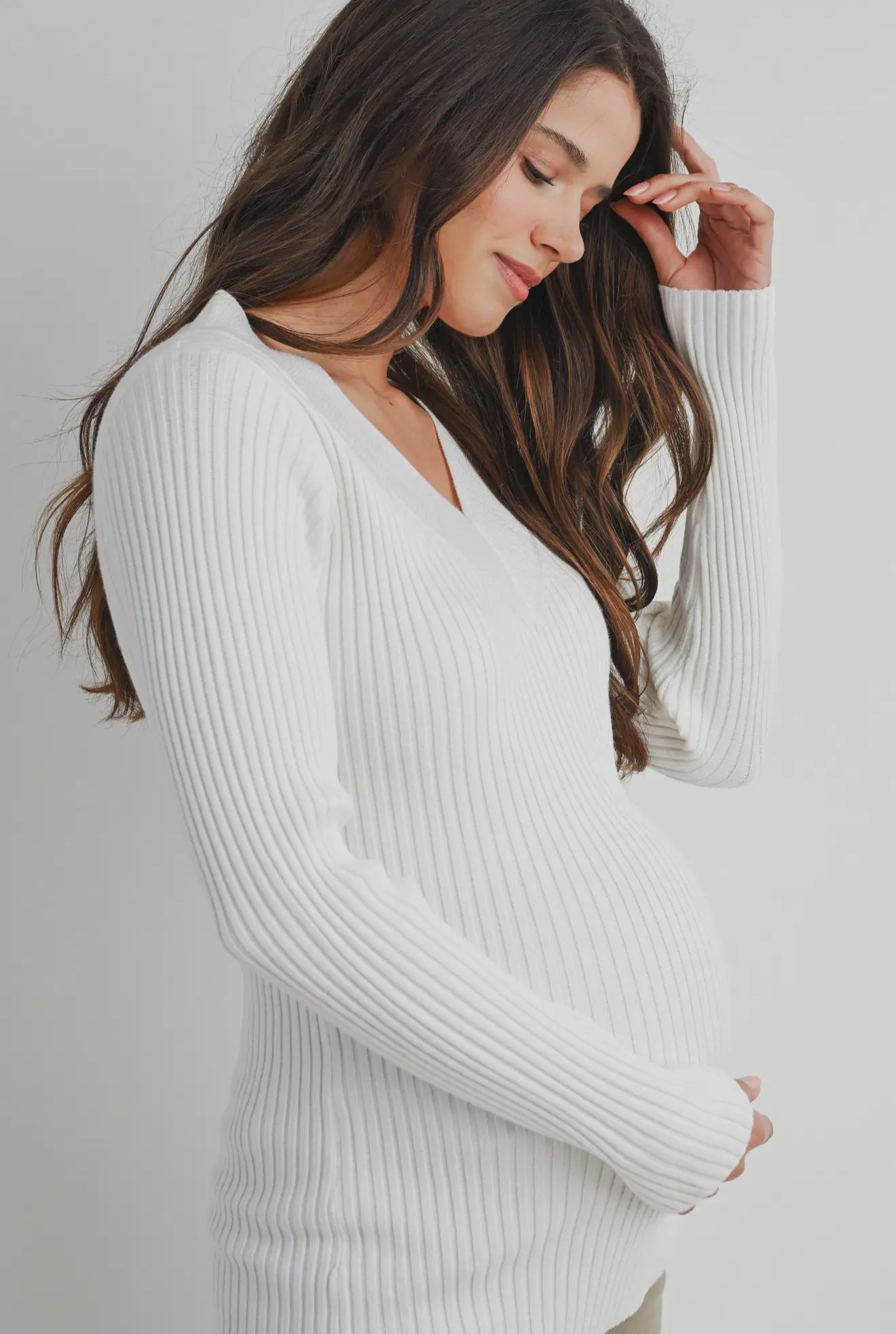 Hello Miz V Neck LS Maternity Knit Sweater