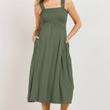 Smocked Sleeveless Maternity Midi Dress