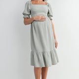 Smocked Square Neck Puff Sleeve Sage
