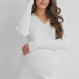 V Neck Ribbed Long Sleeve Maternity Knit Sweater
