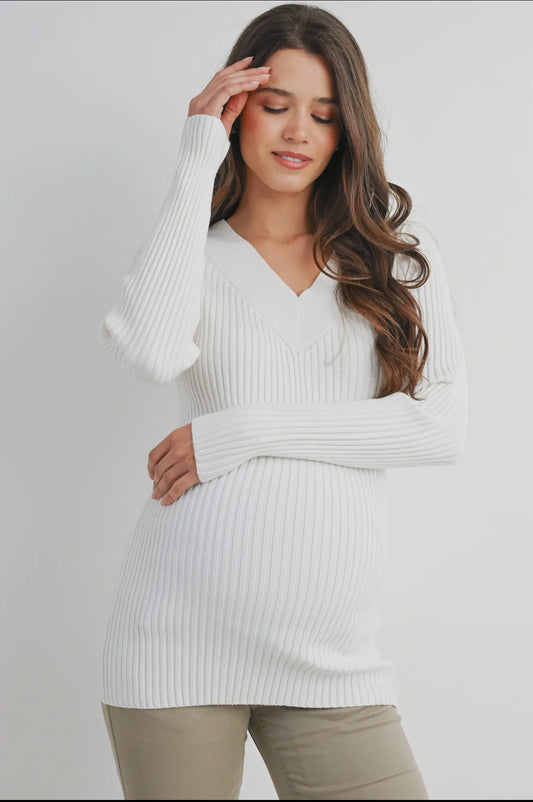 Hello Miz V Neck LS Maternity Knit Sweater