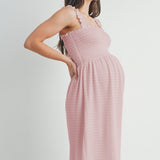 Smocked Sleeveless Maternity Knit Dress Mauve