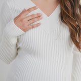 V Neck Ribbed Long Sleeve Maternity Knit Sweater