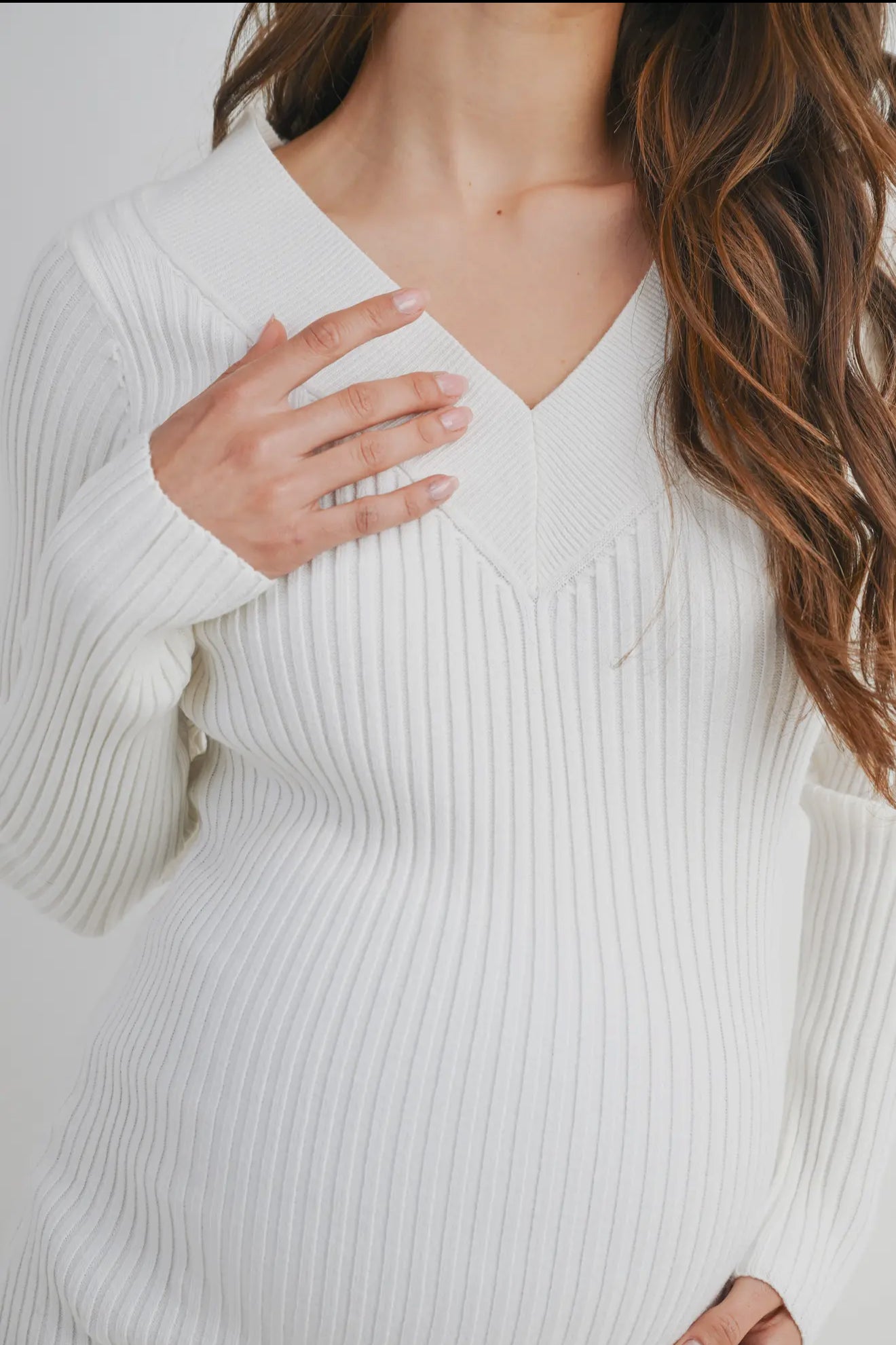 Hello Miz V Neck LS Maternity Knit Sweater