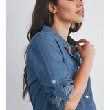 Button Down Long Sleeve Chambray Maternity Top