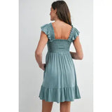 Smocked Midi Dress with Flutter Sleeves