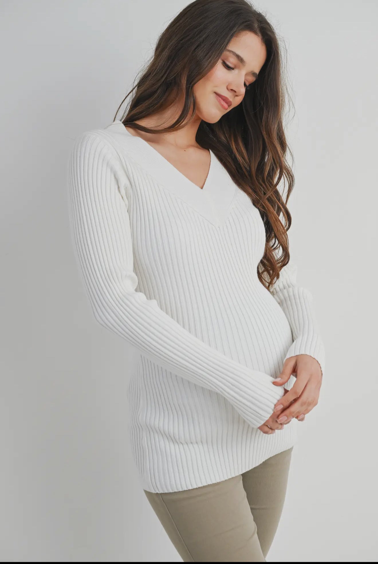 Hello Miz V Neck LS Maternity Knit Sweater