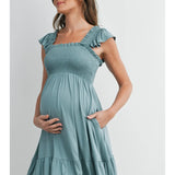 Smocked Midi Dress with Flutter Sleeves