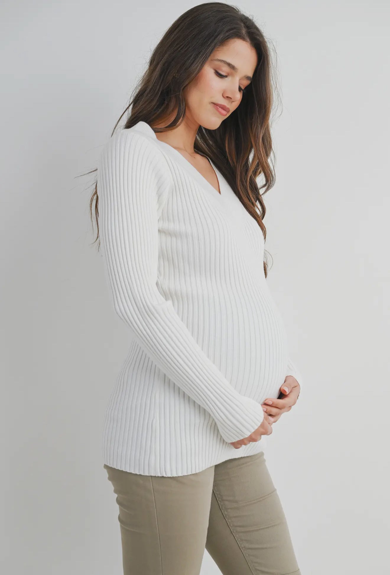 Hello Miz V Neck LS Maternity Knit Sweater