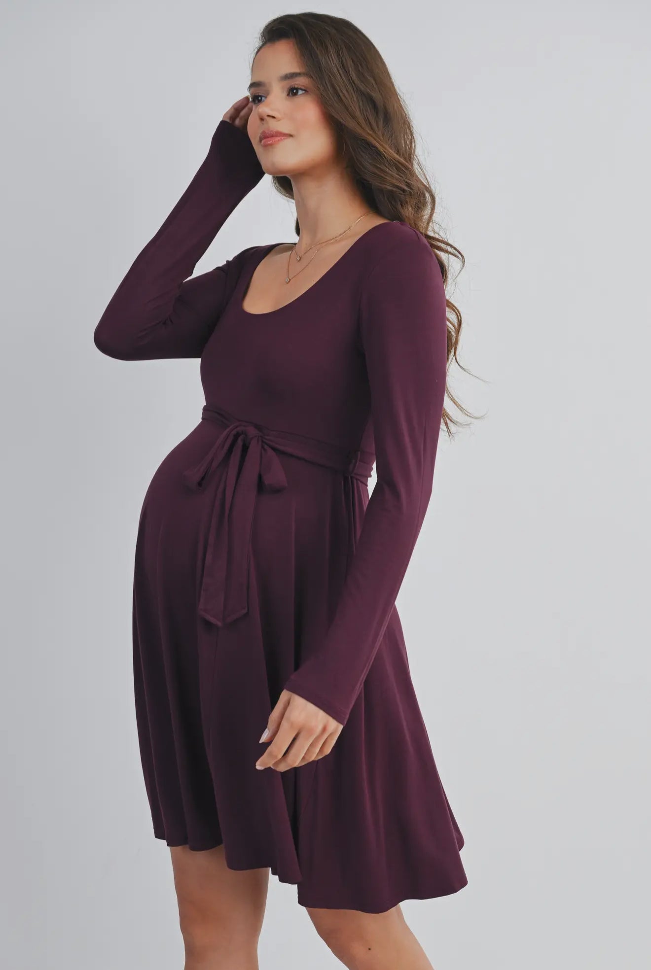 Hello Miz Scoop Neck LS Maternity Tie Waist Dress