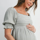 Smocked Square Neck Puff Sleeve Sage