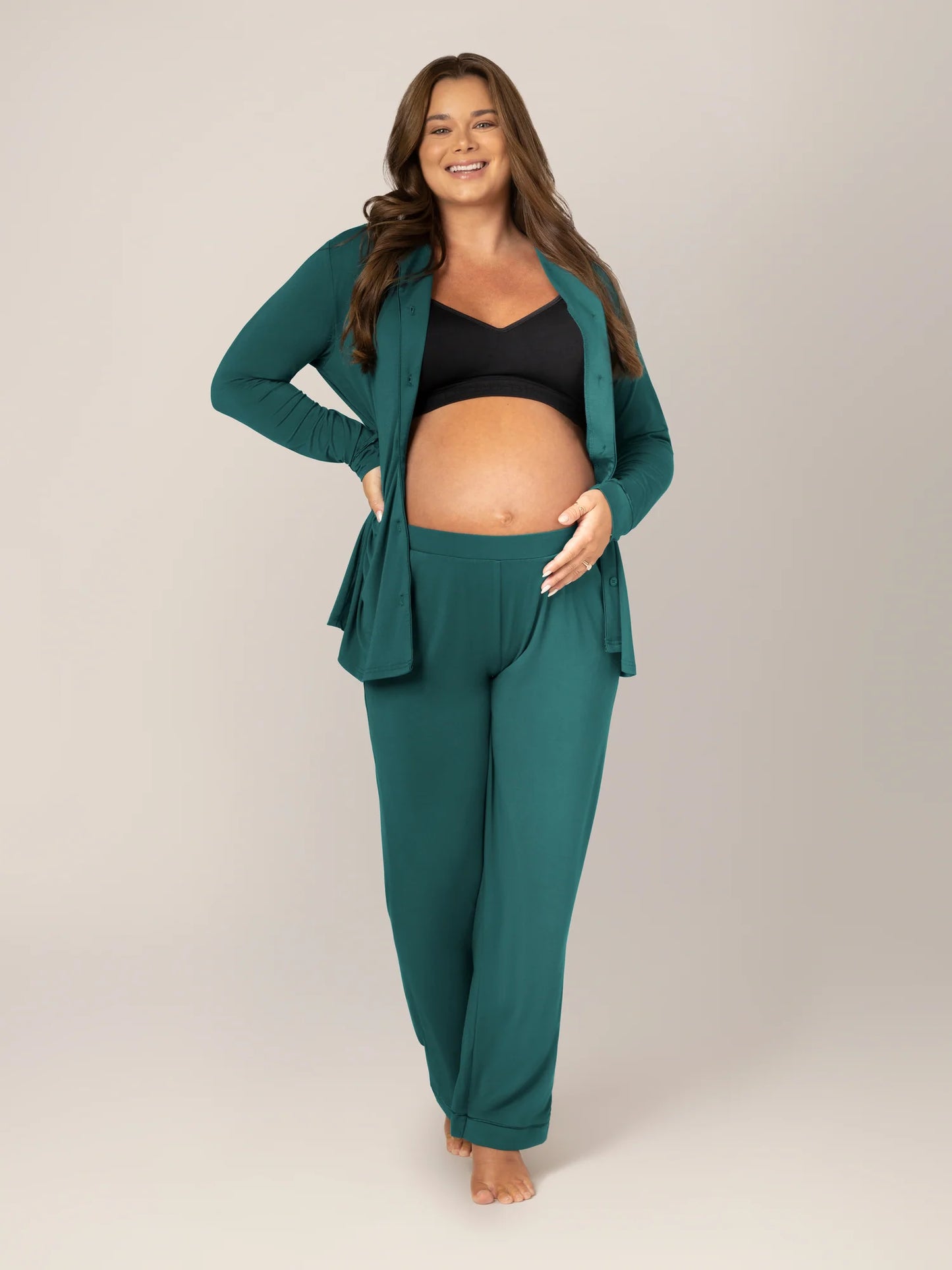 Kindred Bravely Clea Bamboo Classic LS Maternity & Nursing Pajama in Evergreen