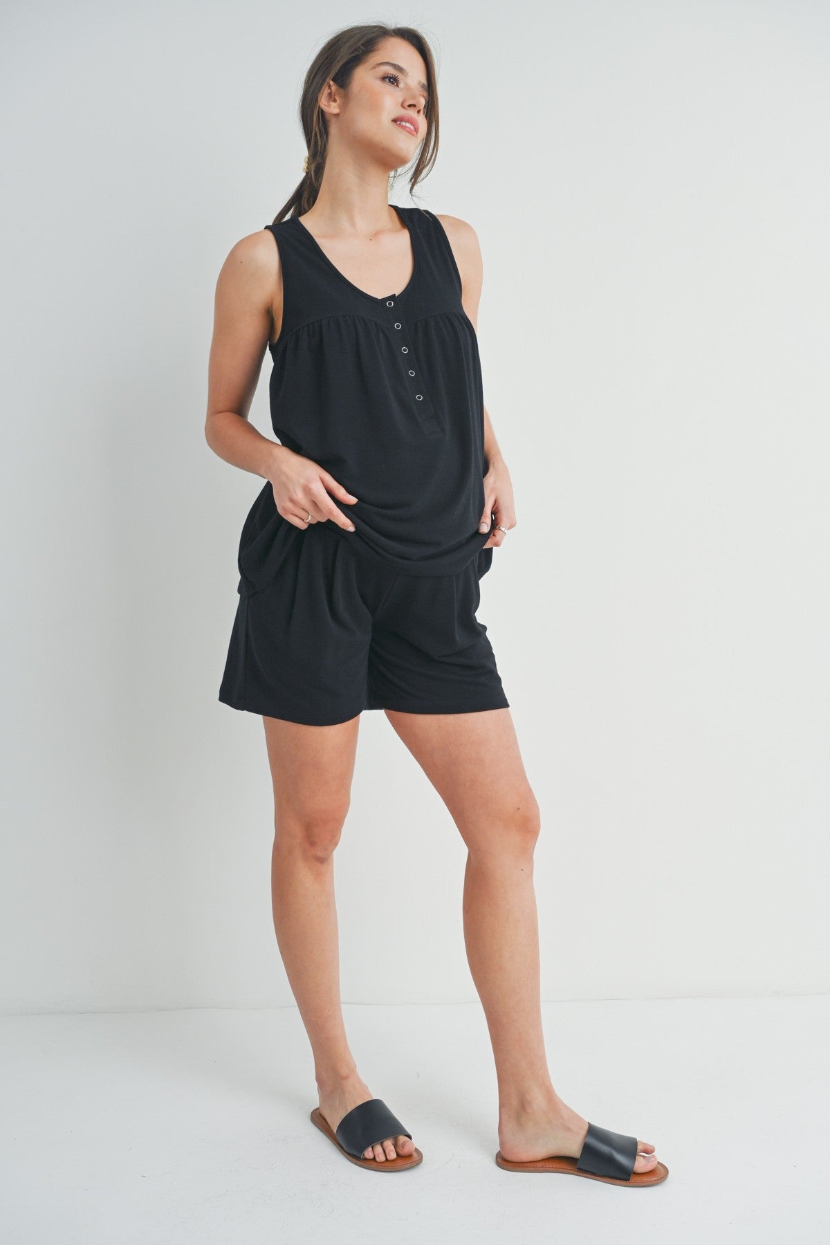 Hello Miz French Terry Tank and Short Maternity Lounge Set