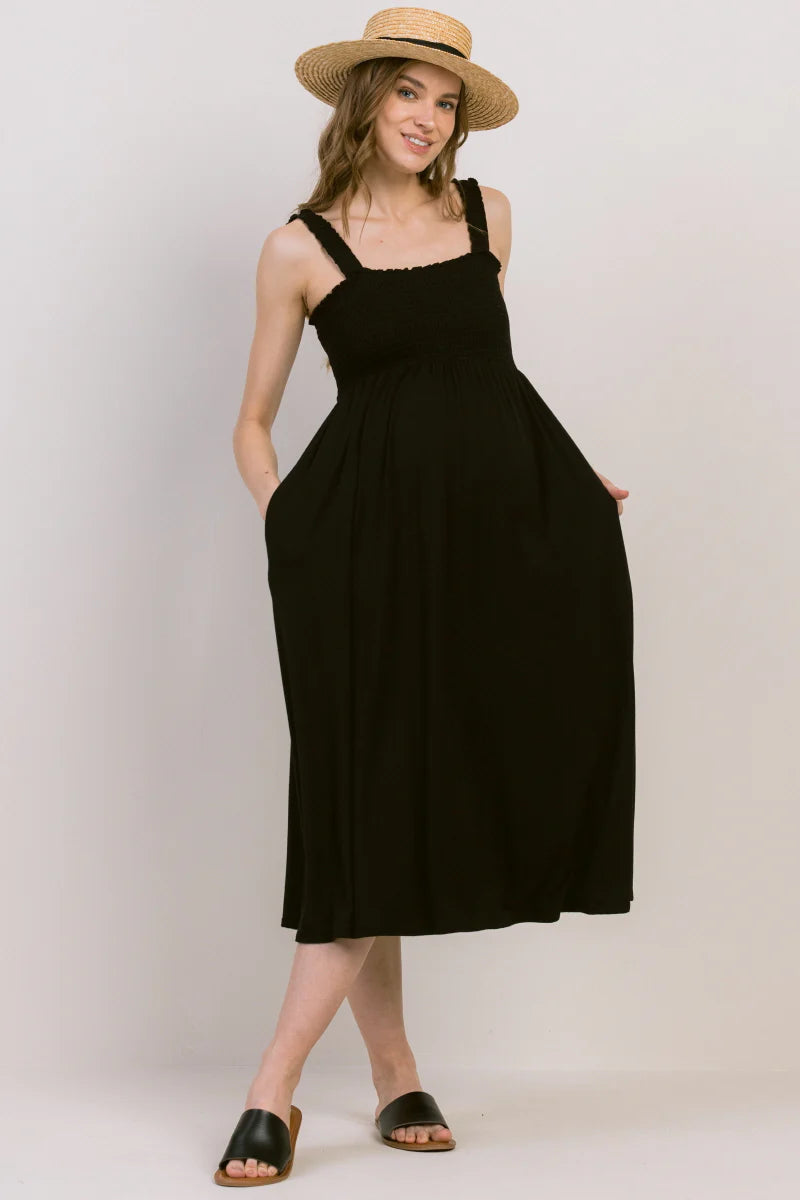 Smocked Sleeveless Maternity Midi Dress